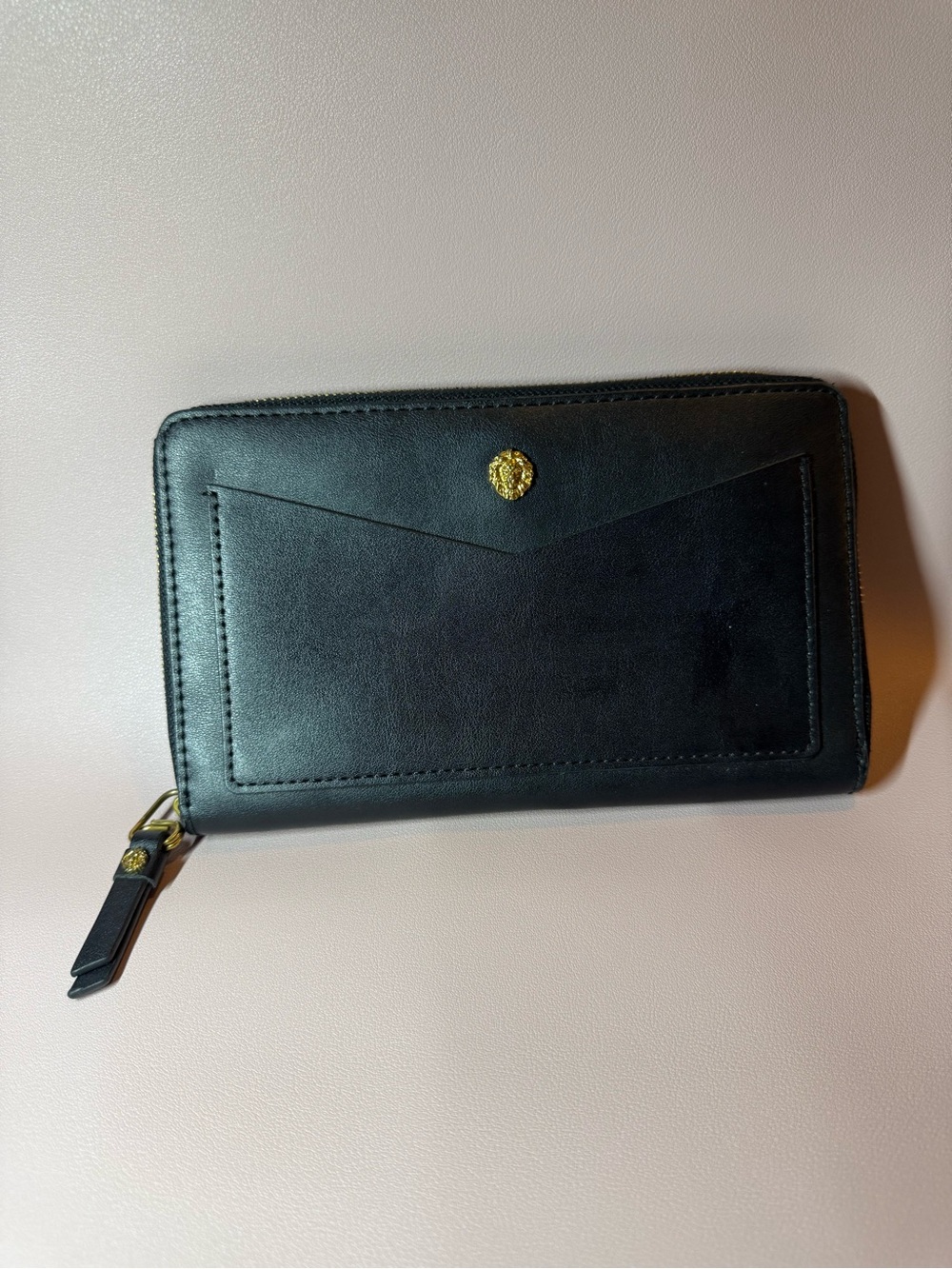Anne Klein Black Zip Around Wallet Gold Hardware Continental Organizer